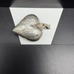 Sterling Silver 925 Etched Scroll Hollow Puffy Heart 29mm Pendant 5.7g