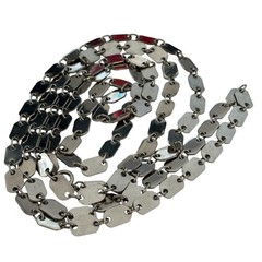 Vintage Flat Disc Necklace Extra Long Chain Link 56 in Silver Tone Metal Layered