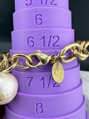 Vintage Maximal Art Charm Bracelet Initial K Coin Faux Pearl John Wind 7.5″