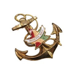 Anchor Ship Brooch North Bay Canada Enamel Gold tone Vintage 1.5 in