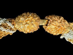 Eisenberg Hedgehog Braided Chain Necklace Gold Tone White Enamel