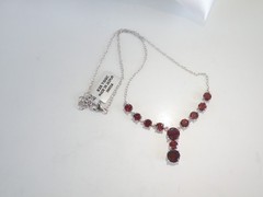 Sterling Silver 925 Natural Garnet Drop V Tennis Necklace