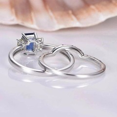 2.2Ct Emerald Cut Lab Created Sapphire & Diamond Engagement 14K Gold FN Ring Set