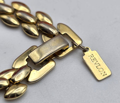 Vintage Revlon Gold Tone Double Row Navette Link Bracelet Fold Over Clasp 7.5 in