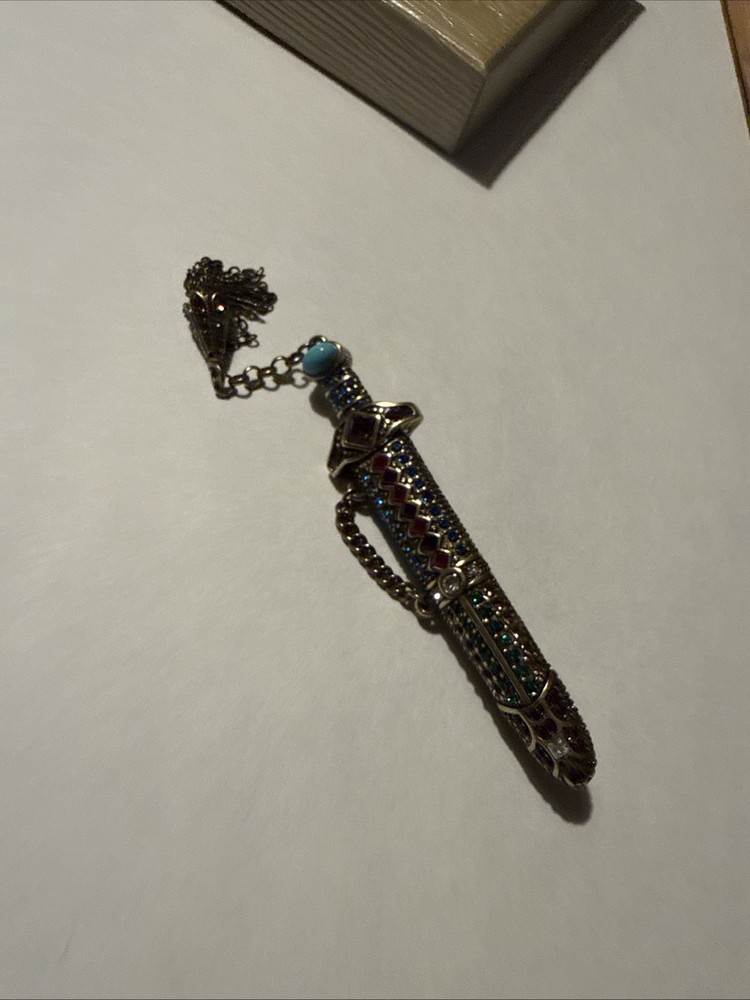 Multicolor Crystal Antique Bronze Ton Multicolor Sword Brooch By JTV