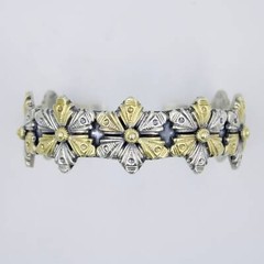 Vintage Handmade Dual Tone Etched Statement Cuff Bracelet in Sterling Silver