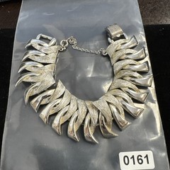 Vintage CORO Silver-Tone Metal Wide Bracelet 7 inch with safety chain