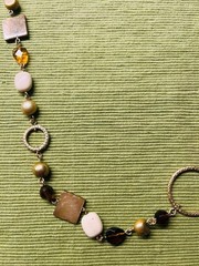 Lia Sophia Cipriani Necklace Long Mother of Pearl MOP Glass Beads Amber Gold