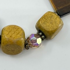 Vintage Earthy Tiger’s Eye & Wooden Square Bead Boho Statement Necklace Classic