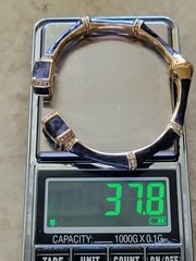 LAUREN G ADAMS DEEP BLUE ENAMEL CRYSTALS BAMBOO BANGLE 18KT GOLD PLATE SMALL