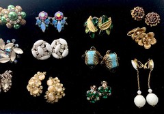 Lot of 15 Pair Vtg Rhinestone Clip On Earrings-Florenza Juliana Lewis Segal etc