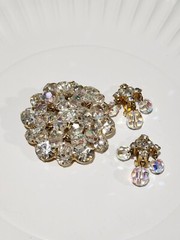 Juliana DE Delizza Elster Cha Cha Rhinestone Crystal Dangle Brooch and Earrings