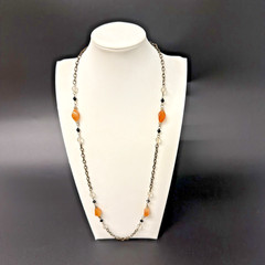 Vintage Estate 26-28″ Bronze Toned Orange & Clear Beaded Chain Station Necklace