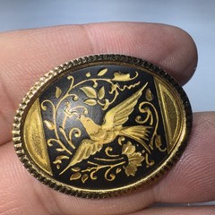 Brooch Pin Damascene French Trombone Clasp Vintage 1 3/8” Vintage