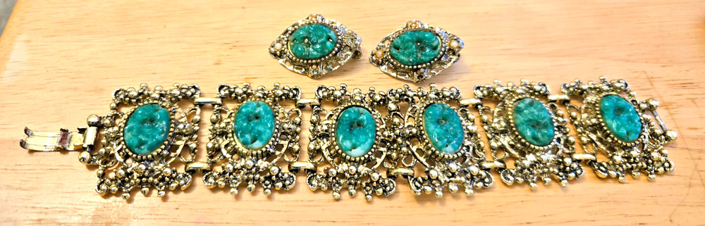 Selro Selini Vintage Green Chunky Bracelet & Earrings Set