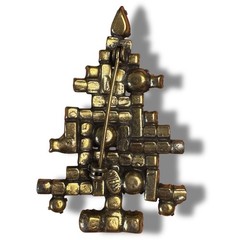 Vintage Weiss Rhinestone Christmas Tree Brooch Green Red Candle Holiday Pin