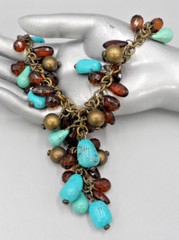 Beaded Y-Drop Choker Necklace Howlite Faux Turquoise Teardrop Briolettes Brass