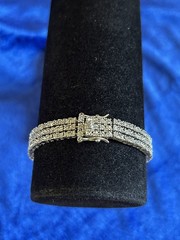 Vintage Sterling Silver Triple Strand Diamond Tennis Bracelet Size 6.75 Nice One