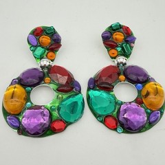 VTG Runway Chunky Earrings Statement Dangle Cabochon Colorful 80s Statement