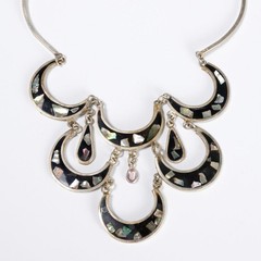 Vintage Modernist Nickel Silver Shell Festoon Necklace Mexico Taxco Style