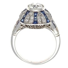 Art Deco Style Round Cut Lab Created Diamond 14K White Gold FN Engagement Ring
