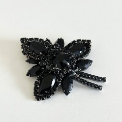 Vintage Jet Black Rhinestone Juliana? D&E Flower Plant Statement Brooch Pin