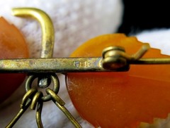 Vintage Baltic Amber Grapes Brooch USSR Gold Plated Pin