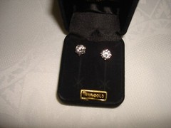 Vintage 14kt Solid White Gold 7.98 mm Diameter Diamonique Stud Pierced Earrings