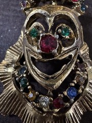 Read Clown Face Necklace Pendant Multi Round Rhinestones Gold Tone Signed