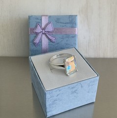 Vintage Mercury Mist Topaz Radiant Cut Solitaire Ring 925 Sterling Silver Size 8