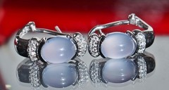 signed BH EFFY 14k white gold earrings 3.10ct blue chalcedony diamond 4.1g N2752
