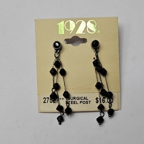 Vintage 1928 Black Tone Beaded Surgical Steel Post Pierced Earrings