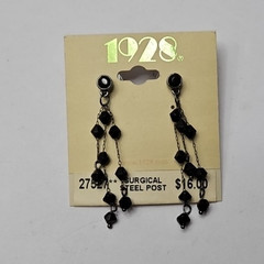 Vintage 1928 Black Tone Beaded Surgical Steel Post Pierced Earrings