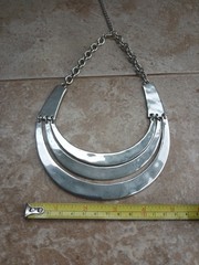 Mid Century Modern Style Silver Tone Bib Necklace Adjustable Length