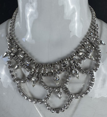 3 Piece VTG Clear White Rhinestone Wedding Necklace Bracelet Pin Costume Jewelry