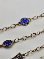 Vintage Chinese Export Silver Gold Tone Black & Blue Enamel Dainty Necklace 24″