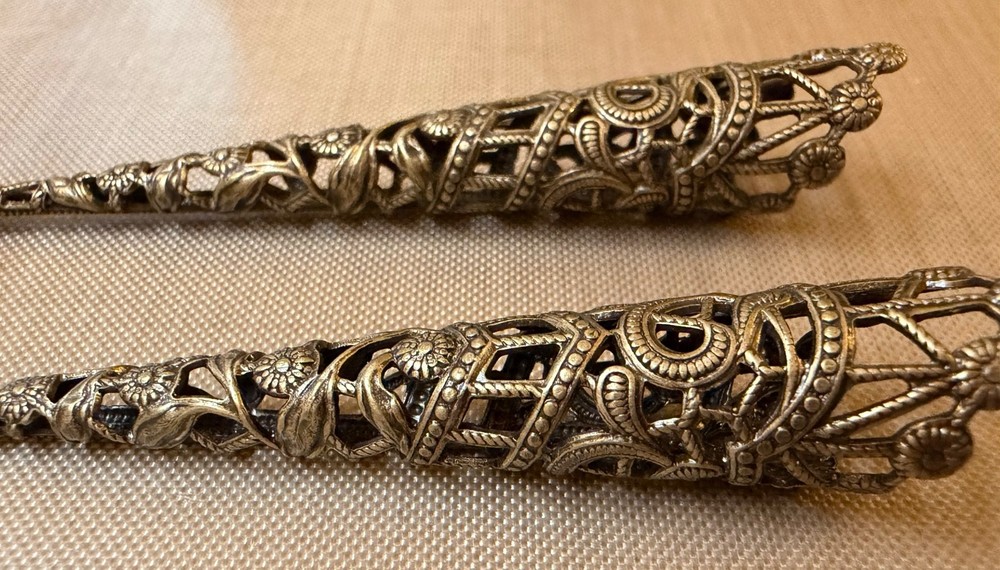 Vintage Antiqued Brass Filigree Chandelier Earring Drops 75mm Large Openwork Con