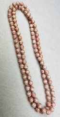 Vintage MidCentury Pink White Swirled Beaded Necklace Solid Strand Plastic