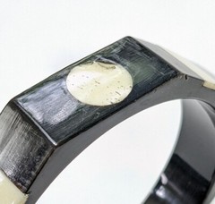 Horn and bone bangle bracelet black and white octagon shaped vintage retro