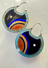 925 Sterling Cloisonné Enamel Disc Hoop Earrings Shashi Double Sided 10.6g