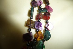 #17/20A NECKLACE 8″L 3 STRAND MULTO DYED MOP SHELL SQUARE WRAPPED IN BLACK CORD