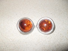 Vtg Sterling Silver 925 Domed Round 7/8″ Diameter Baltic Amber Clip On Earrings