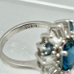 Sterling Deco Atomic Starburst Cocktail Ring London Blue Topaz White Topaz SZ 6