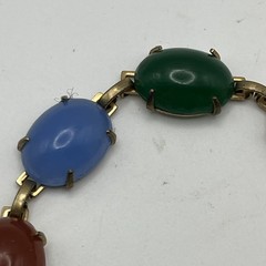 Multi Stone Uncarved Scarab Link Bracelet Semi Precious Stones 7