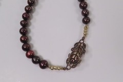 Vintage Brown Faux Pearl Pendant Necklace 23″
