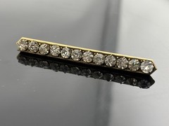 Antique Rhinestone Bar Brooch Gold Tone White Stones 2 5/16″ LONG PIN Prong Set