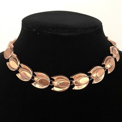 Vintage MCM Modernist Renoir Copper Tulip Link Choker Necklace 15 in Signed