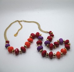 Vintage RJ Graziano lucite bead and goldtone herringbone chain necklace