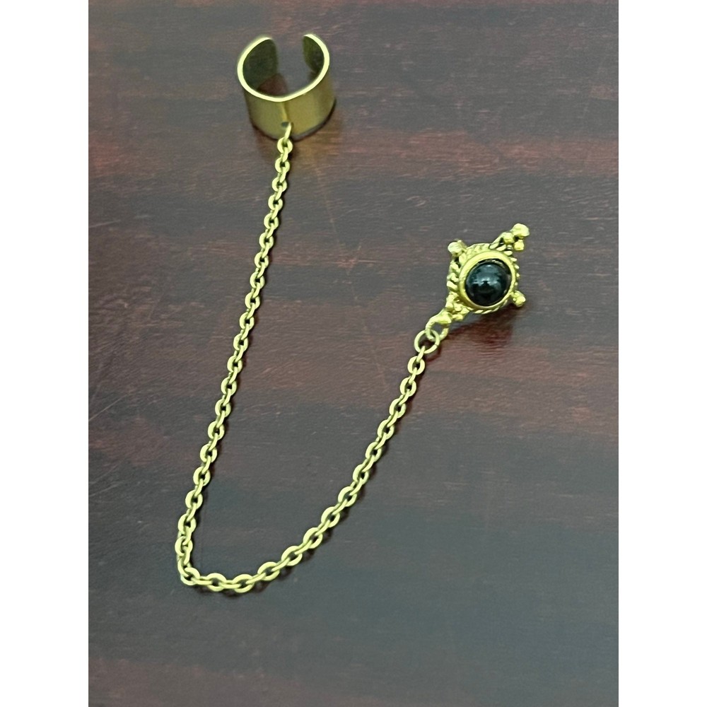 VTG Gold Tone Byzantine Revival Single Cuff Drape Chain Earring Goth Medieval