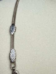 900 Silver Niello Heart Collar 18” Necklace Ornate Inlay Double Strand